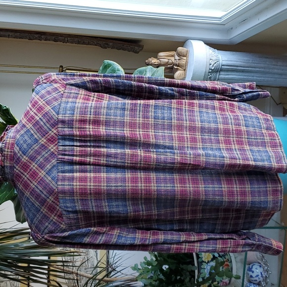 Maison 123 Plaid Burgundy Blue Ruffle Wool Blend Blouse Size Medium - Picture 9 of 15